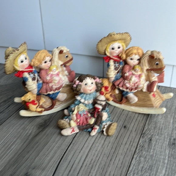 Small Friends collection, rocking horse, cowboy, Claire, and Jesse - Picture 1 of 7